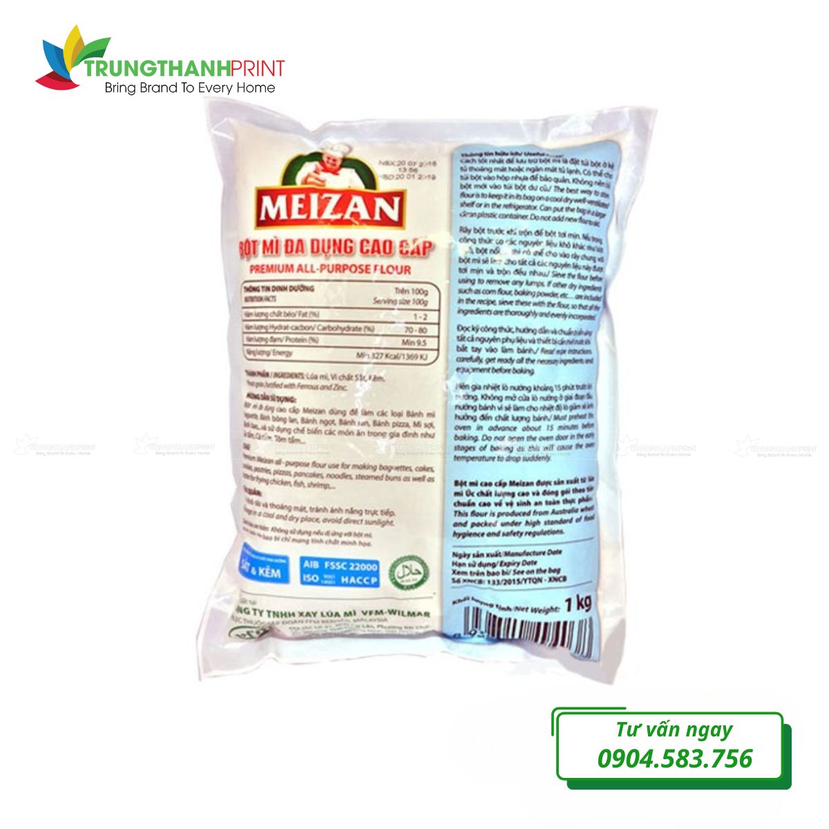 Mẫu bao bì bột mì đẹp, in sắc nét