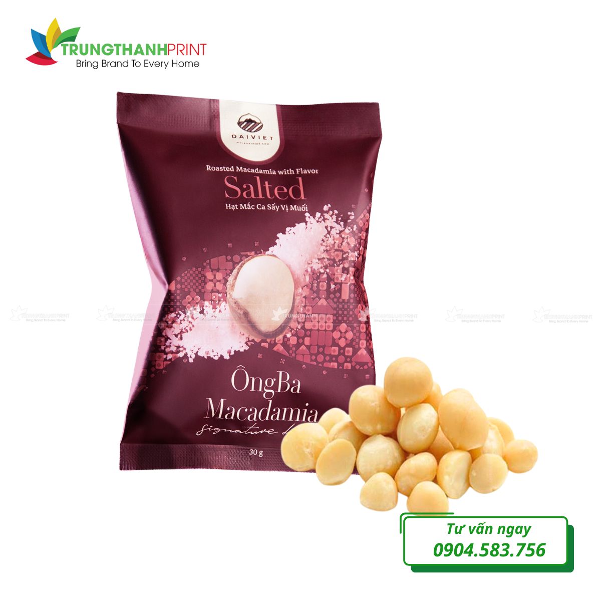 Mẫu bao bì hạt macca thiết kế sang trọng