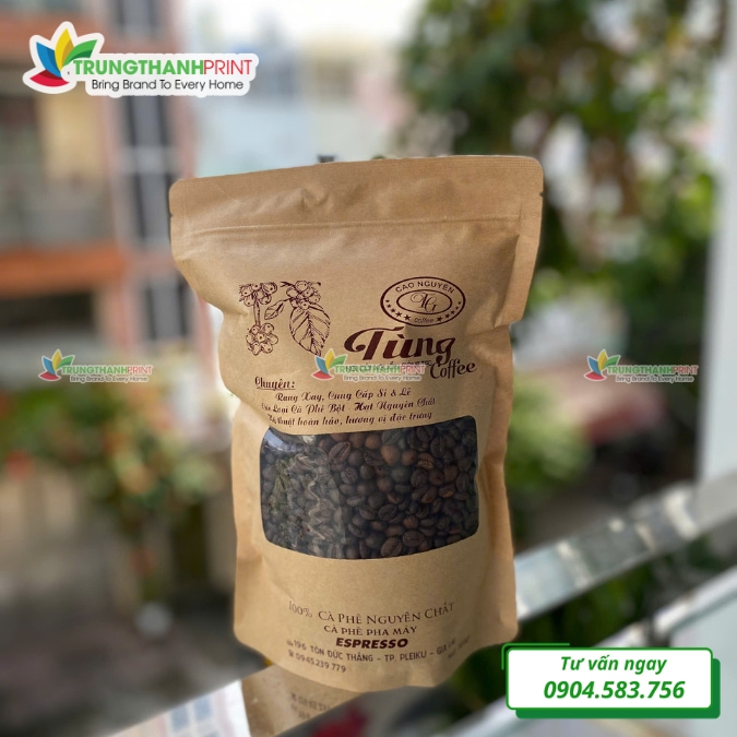 in túi zipper giấy đựng cafe
