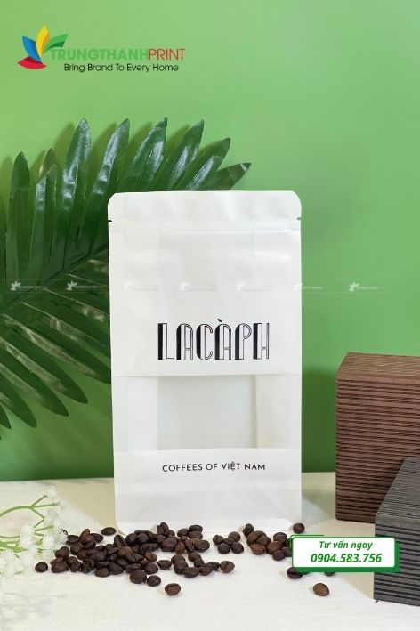 túi zipper màu trắng đựng cà phê