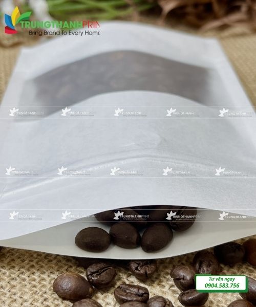 mẫu túi zip màu trắng đựng cà phê