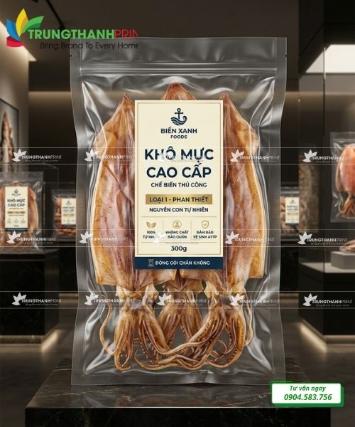 túi zip hút chân không đựng khô mực