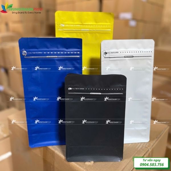 túi zip 8 cạnh đựng cà phê