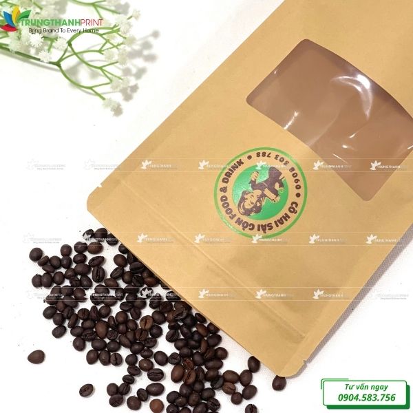 túi zipper giấy kraft đựng hạt cà phê
