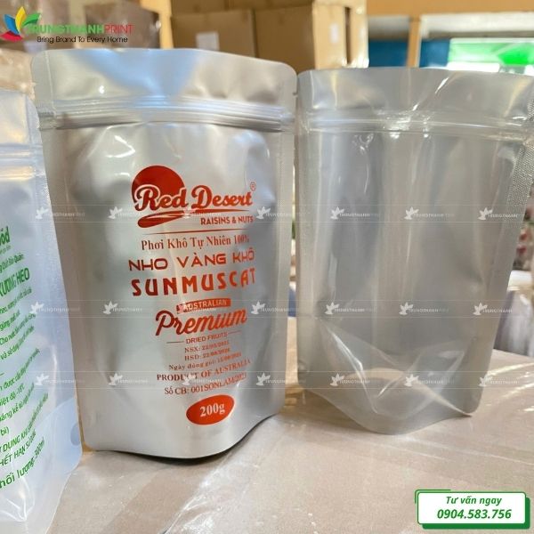 Túi zipper bạc một mặt đáy đứng