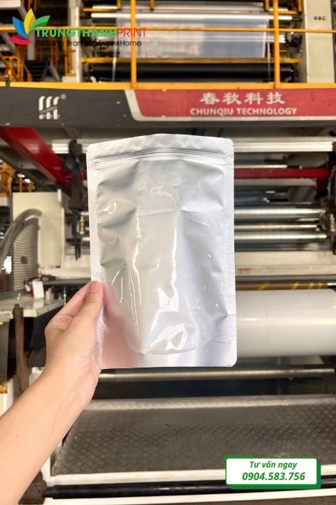 Túi zipper đáy đứng 2 mặt bạc